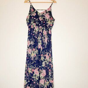 Navy Floral High Low Chiffon Dress in Size Medium